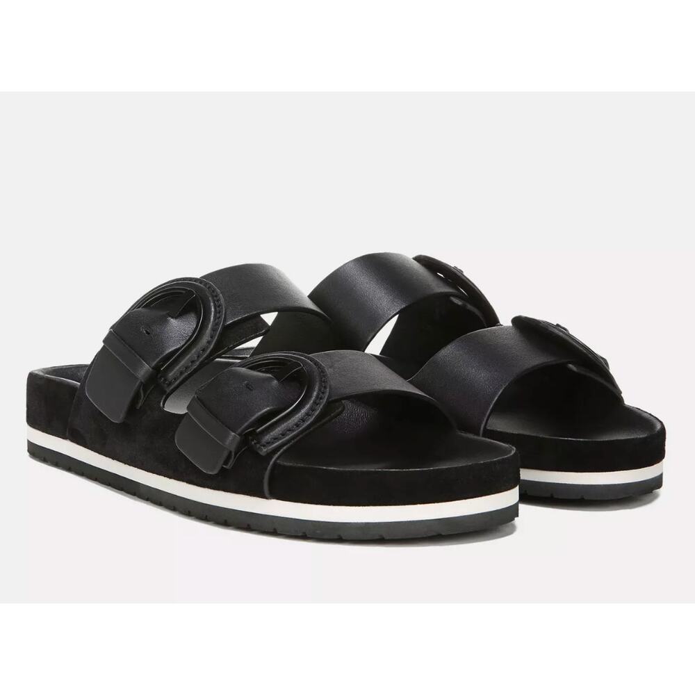 Vince Glyn Leather Buckle Sandal in Black Slide Size 9/39